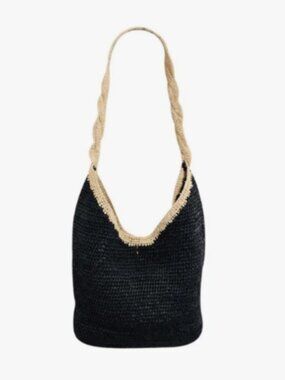 Helen Kaminski Yalda Straw Hobo Tote Bag Black Tan Raffia Australia Black Boho